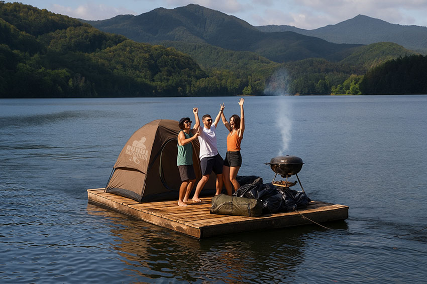 Camping pe suprafața lacului Baraj Firiza